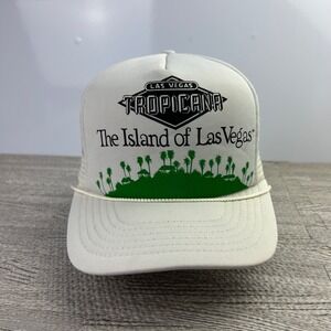 Vintage 90s Tropicana Las Vegas Trucker Hat Cap Snap Back Adjustable White Rope